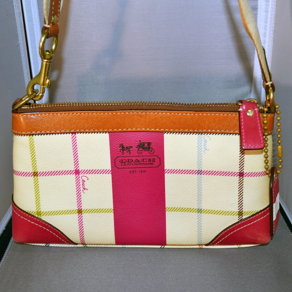 COACH Heritage Heritage Pink Plaid Tattersall Demi Baguette/Shoulder Bag